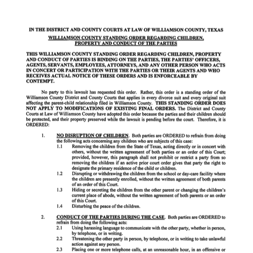 Williamson County Standing Order