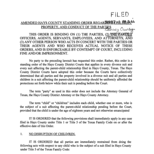 Hays County Standing Order