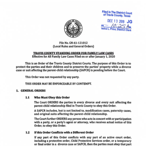 Travis County Standing Order